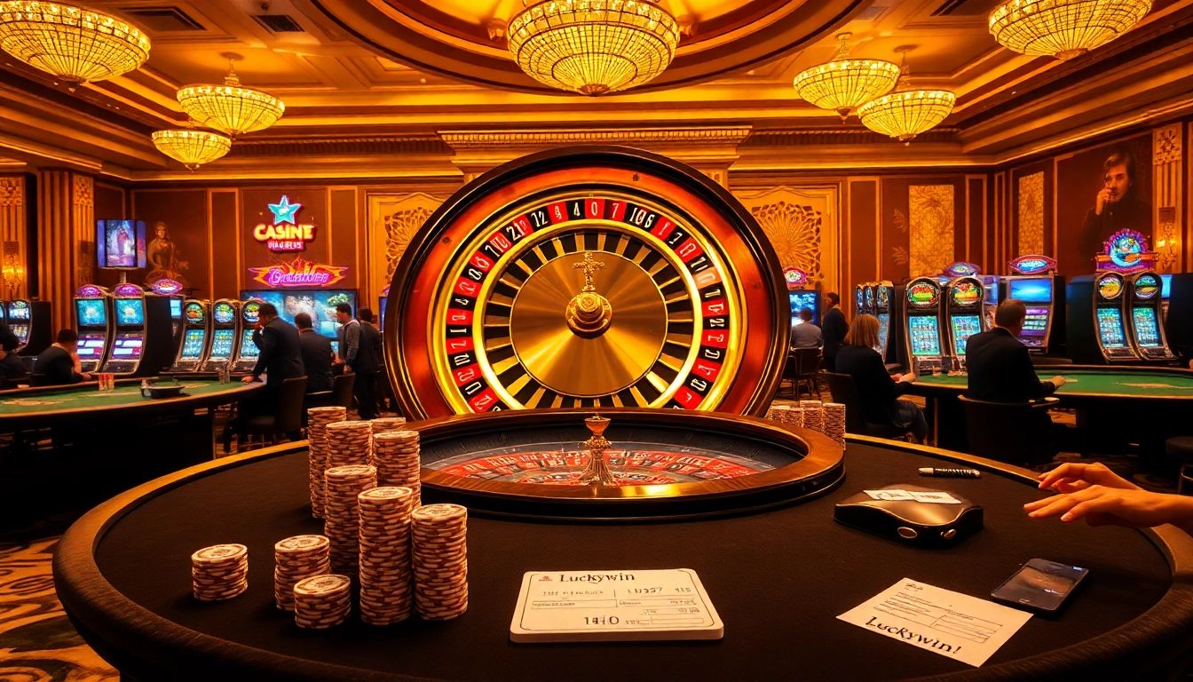 Experience the thrill of games at Luckywin casino with vibrant roulette and blackjack tables.