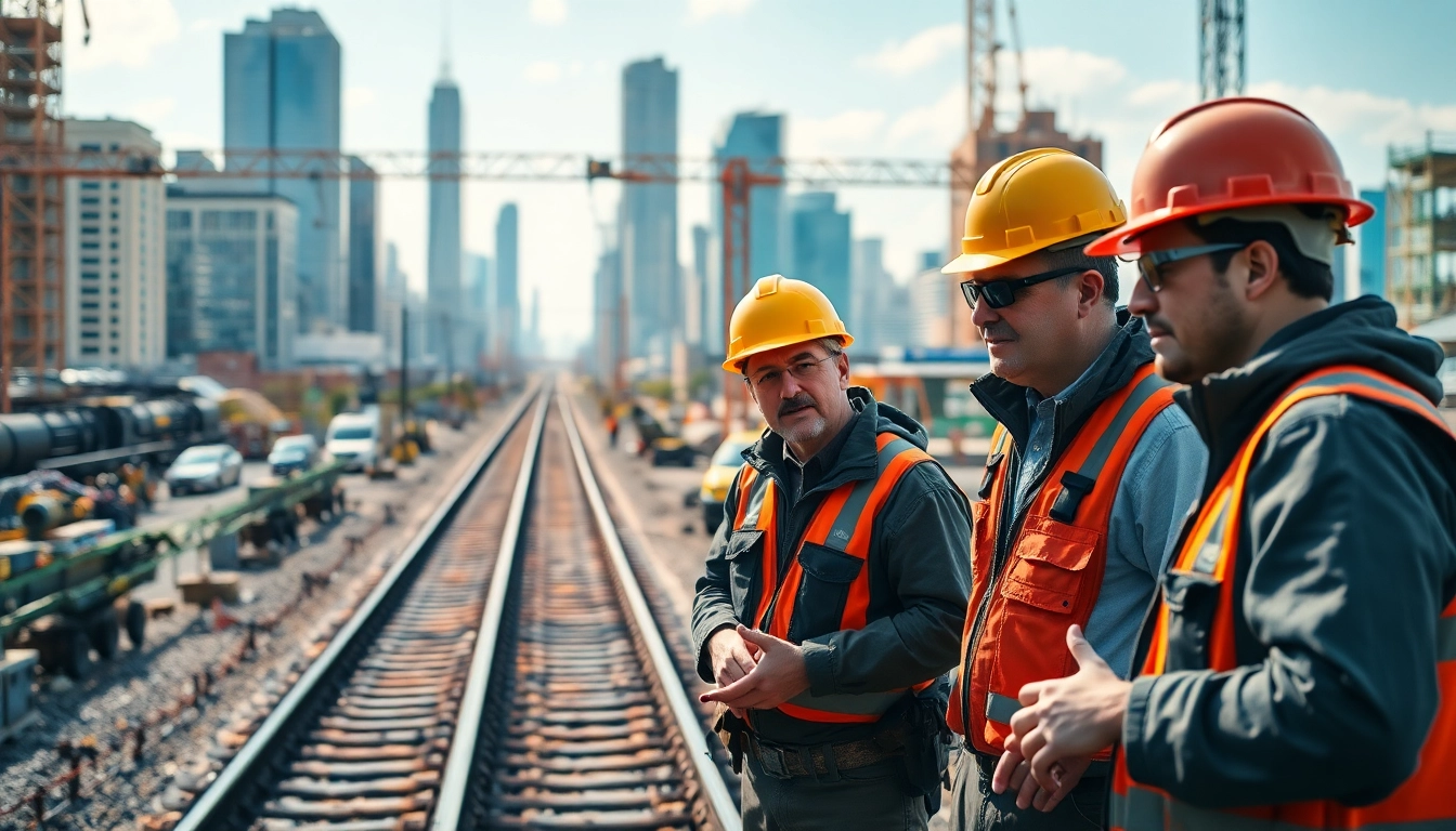 Railroad Contractors USA collaborating on-site in a dynamic urban landscape.