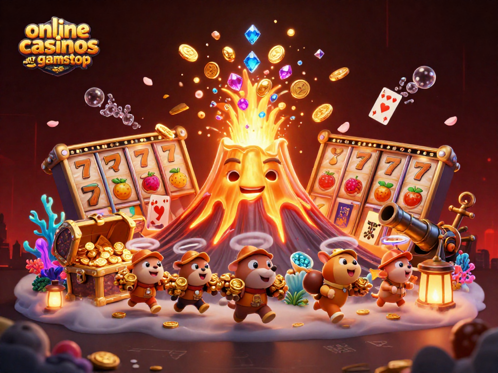Experience the thrill of online casinos not on gamstop with a vibrant 3D illustration showcasing treasures and excitement.