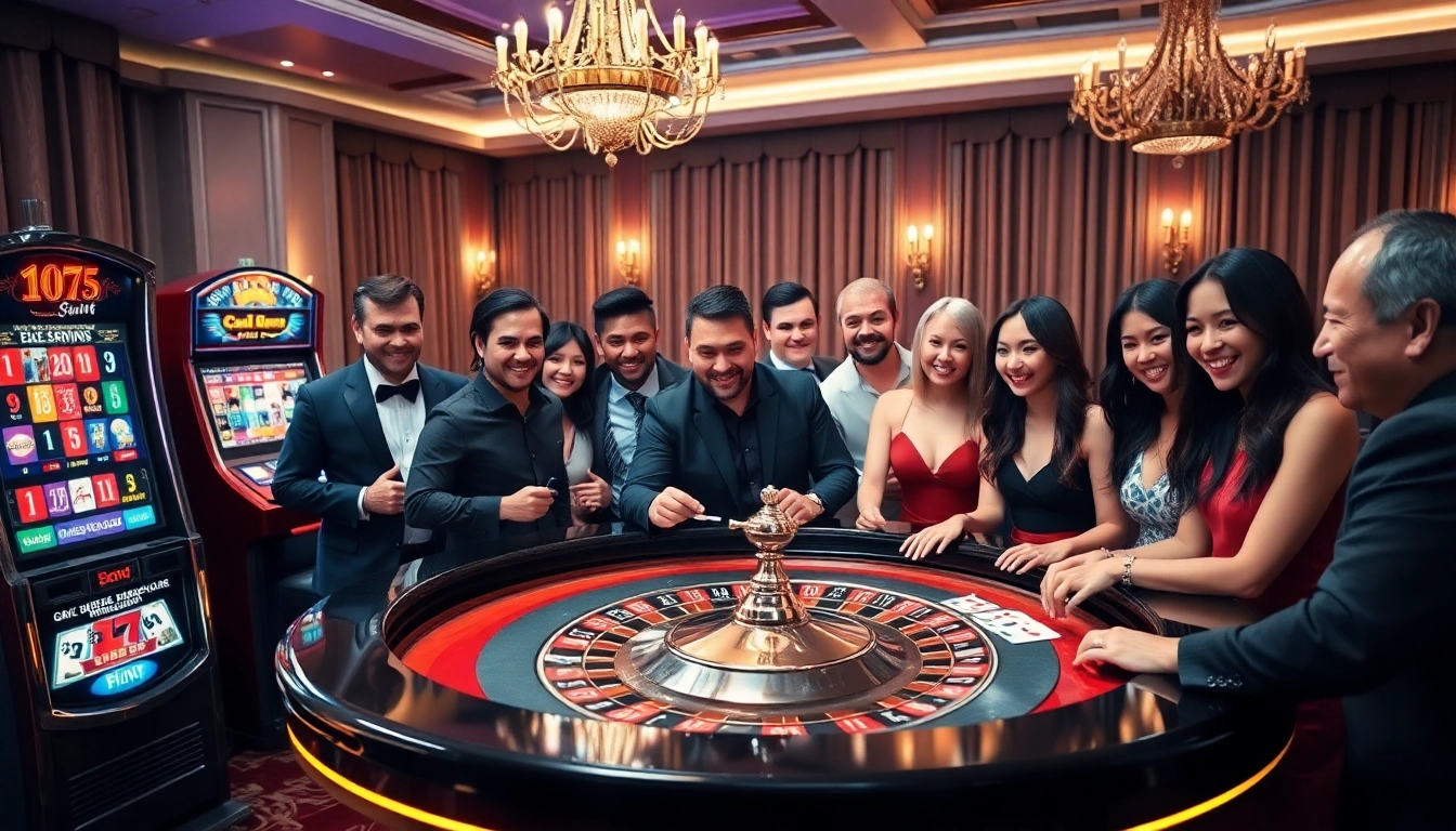 Participez à l'excitation du casino en ligne avec des jetons de poker vibrants et une table de roulette.