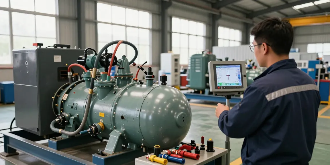 Efficient gas generator in operation with technician monitoring performance and advanced energy solutions.