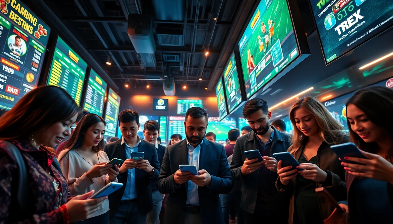 Engaging betting scene representing 슈어맨 with diverse users immersed in digital gaming.