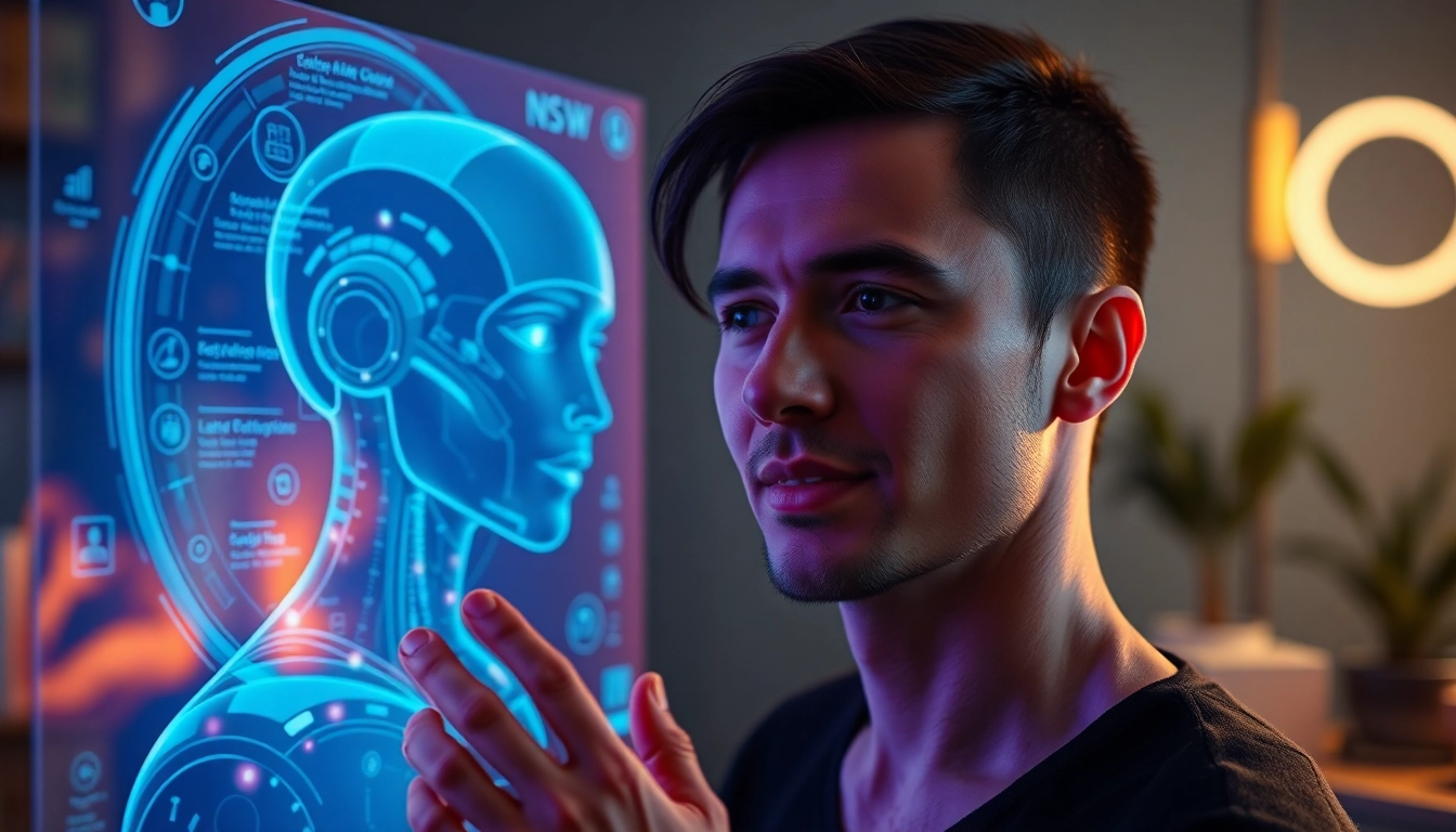 Engaging NSFW AI interaction in a vibrant, futuristic digital environment.