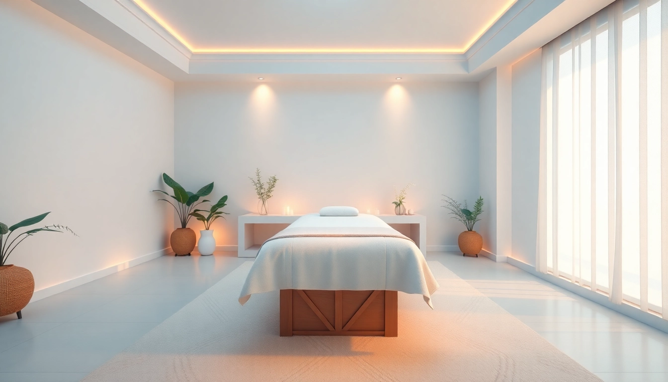 Calm and inviting massage room for 출장안마 therapy featuring ambient lighting and serene decor.