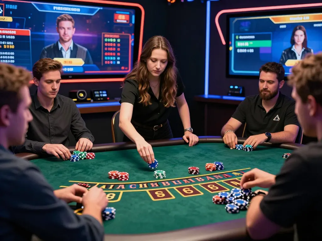 Exciting baccarat game on a 온라인카지노 site where players interact with a live dealer and digital interface, showcasing the engaging 바카라사이트 experience.