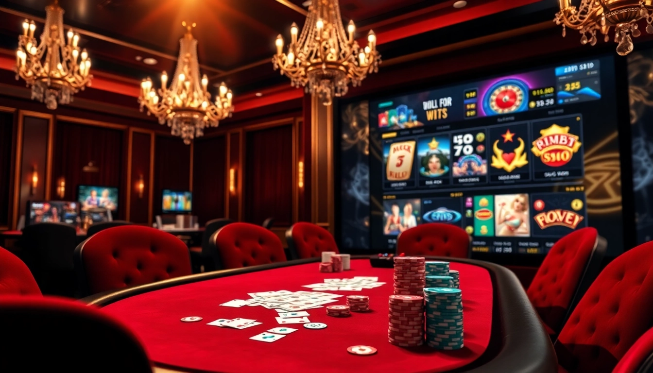 Experience the excitement of rikvip with vibrant casino tables and online gaming interfaces.
