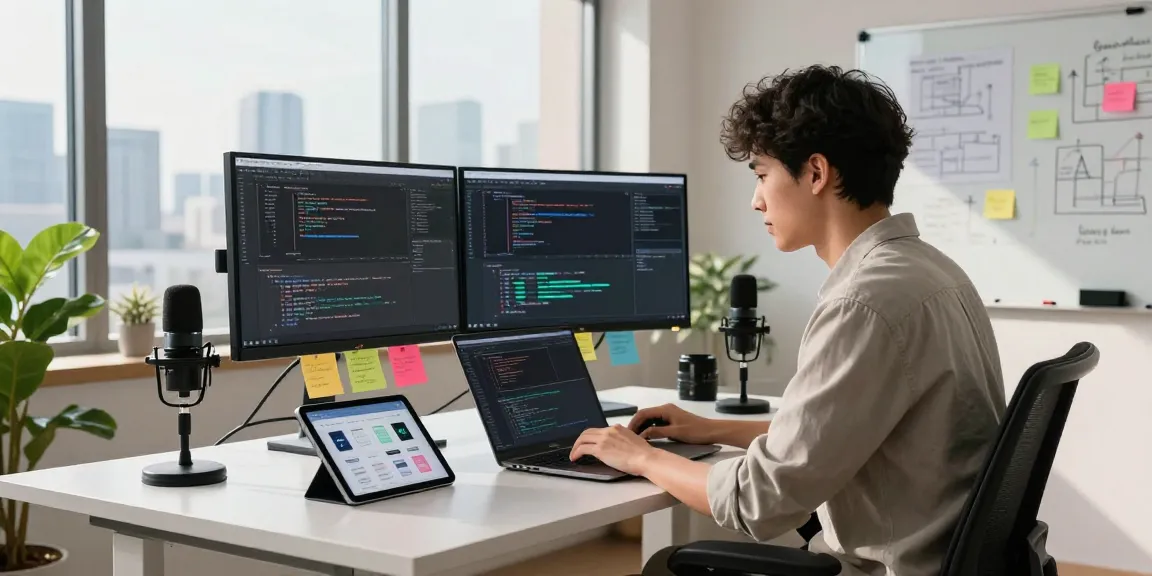 Developer coding in a modern workspace with multiple screens, highlighting 纸飞机下载 and software innovation.