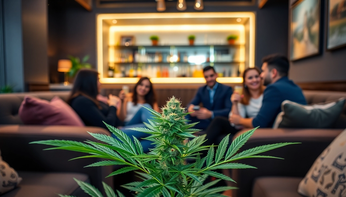 Expérience conviviale au Meltz Cannabis Club Madrid avec un éclairage chaleureux.