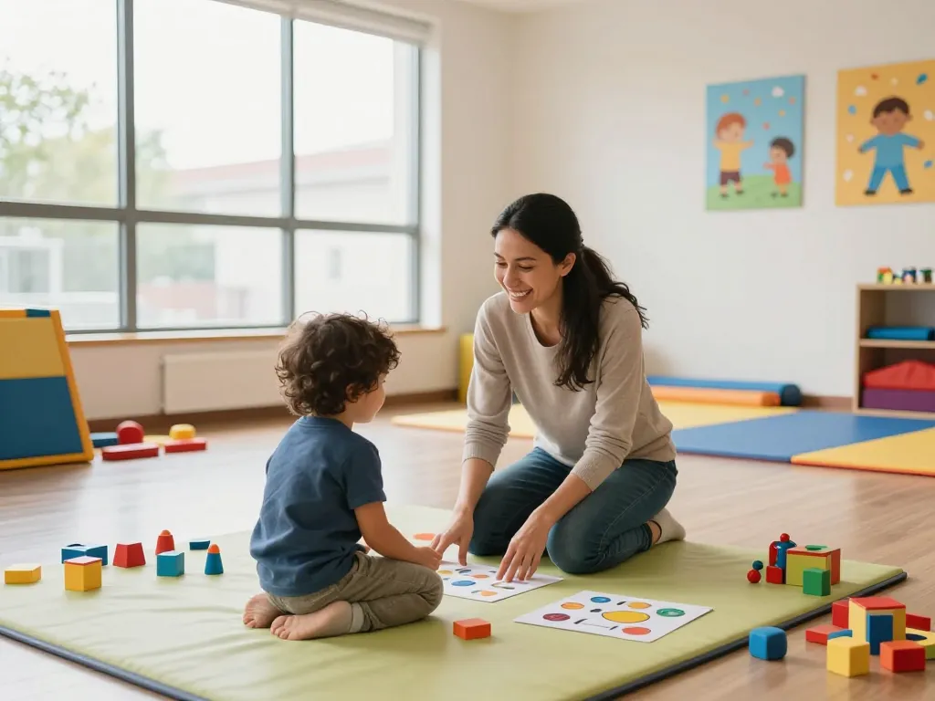 Child working with a therapist at Advantage Therapy Norwes, showcasing a supportive and engaging learning environment.