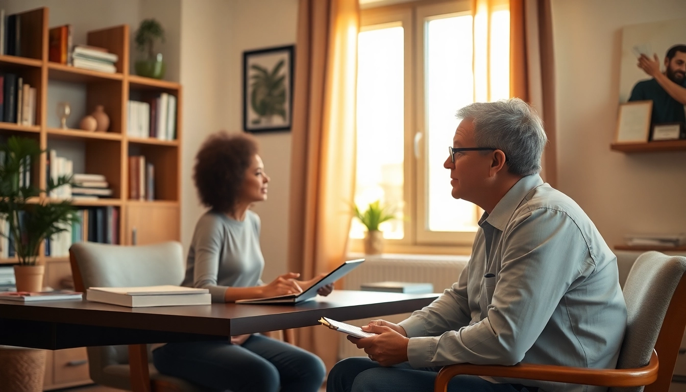 This engaging scene highlights a therapist discussing depression symptoms with a patient in a calm setting.