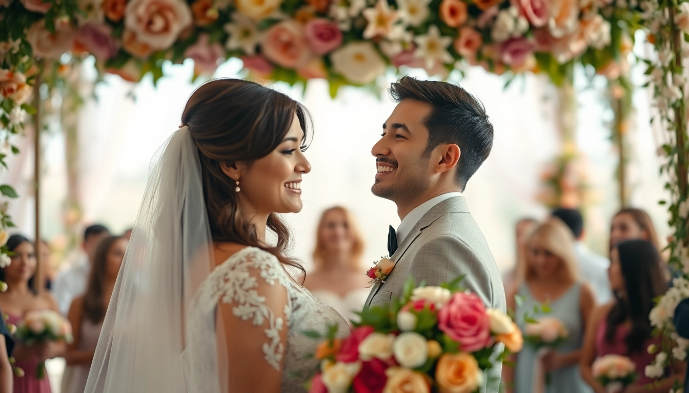 Wedding photographer capturing a couple's joyful moment during an outdoor ceremony.