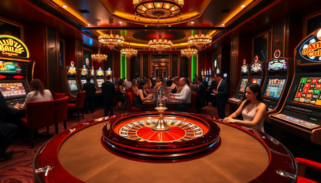Une expérience de jeu dynamique dans un casino en ligne de luxe avec roulette et machines à sous.