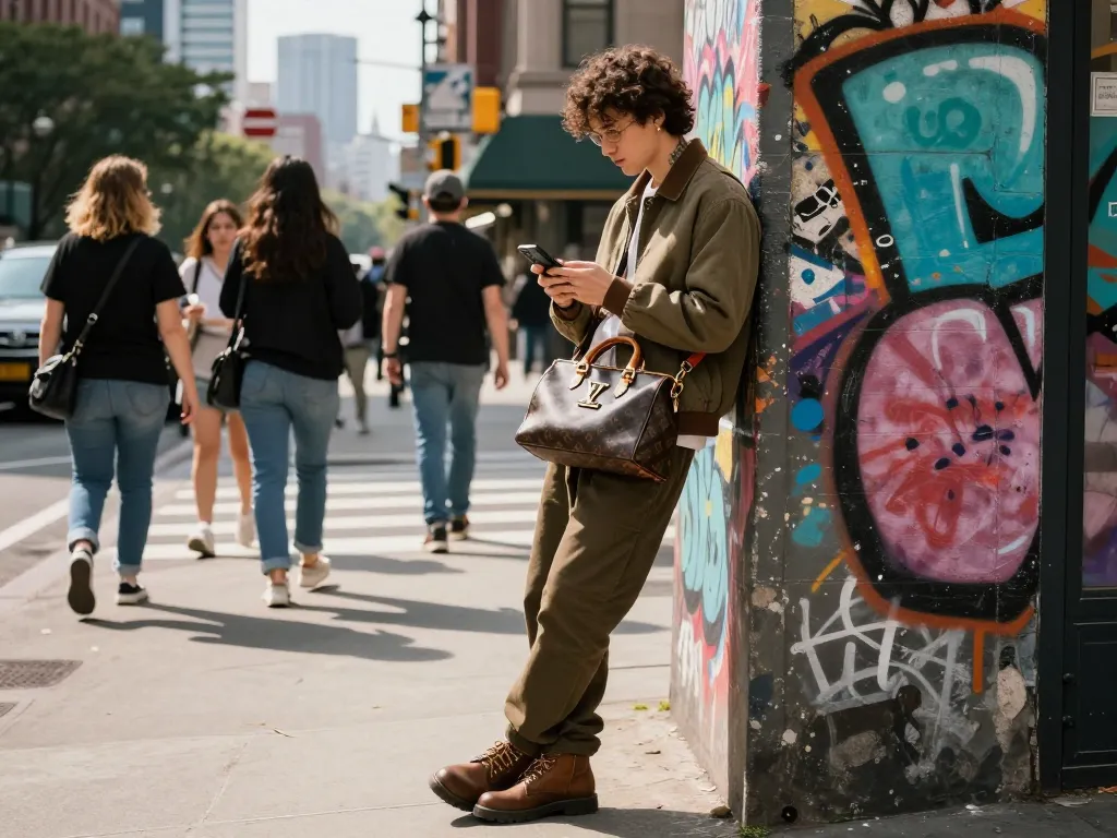 Stylish individual showcasing high-end 레플리카 fashion accessories in an urban setting