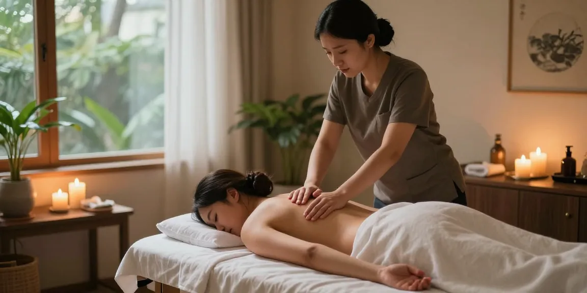 두정동마사지에서 아로마 테라피와 편안한 분위기를 제공하는 마사지 장면