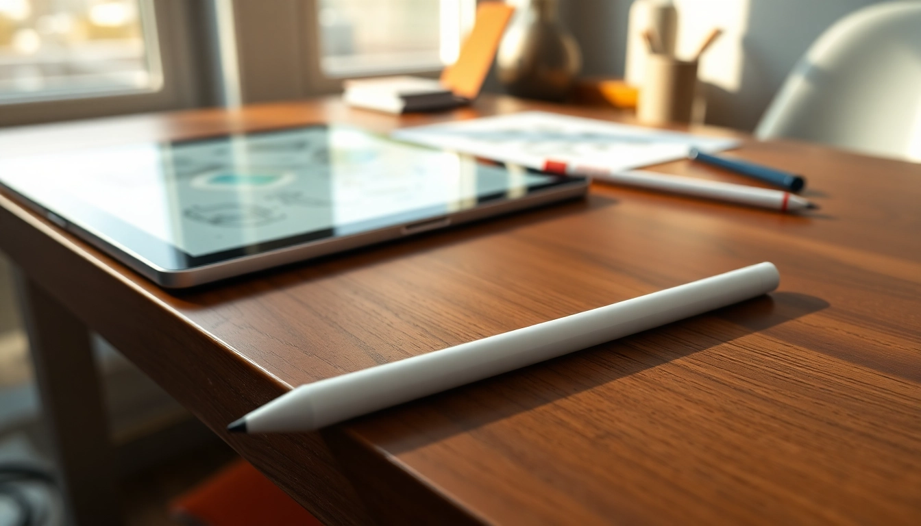 Usando el Apple Pencil 2da generación en un escritorio para crear arte digital.