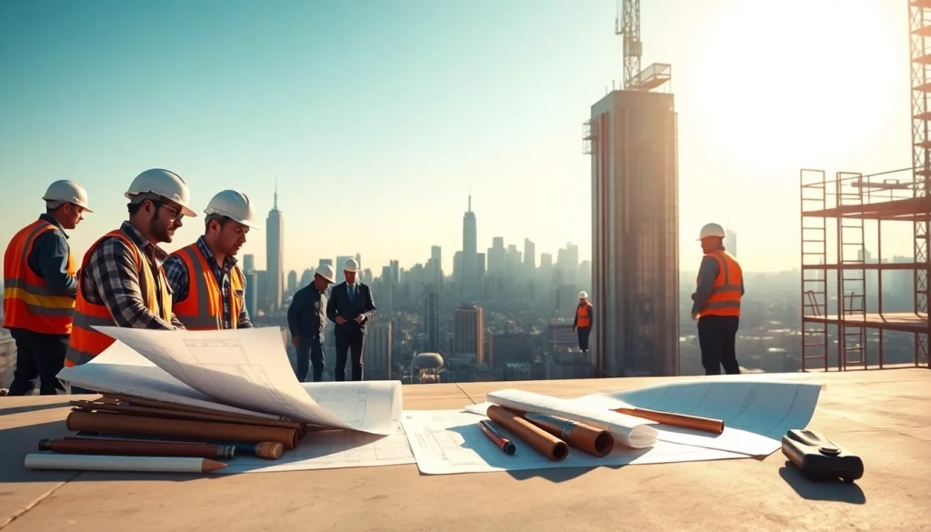 Team of skilled New York Commercial General Contractors working diligently on a high-rise building project in Manhattan.