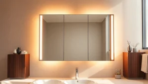 Präsentation des sonni Spiegelschrank in einem modernen Badezimmer mit stilvollem Design und LED-Beleuchtung.