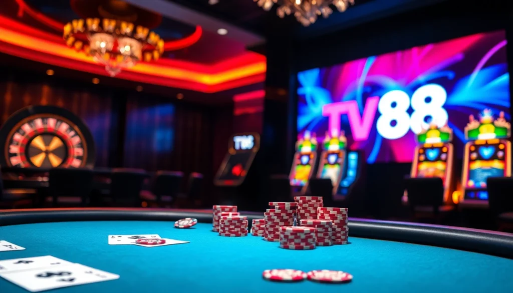 Experience the thrilling essence of gaming with TV88 at a vibrant casino table.