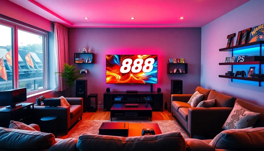Engaging TV88 gaming setup featuring a large TV and cozy environment.