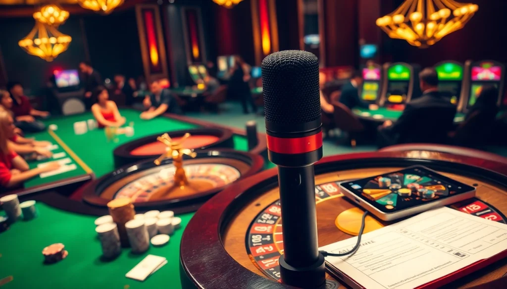 Gamblers enjoying a thrilling casino experience with the MV88 microphone capturing live audio.