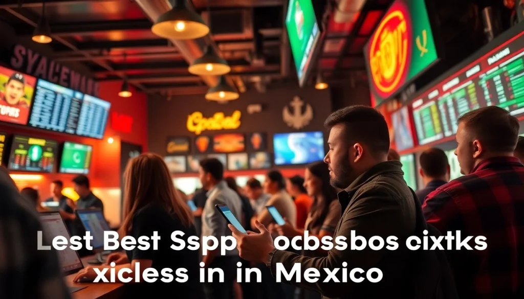 Discover the best sportsbooks in Mexico with vibrant bettors engaging in action.