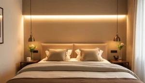 Dimensioni letto una piazza e mezza con cuscini eleganti e topper, ideale per il comfort notturno.