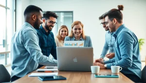 Engaging discussion on smm services by a diverse team in a modern office.