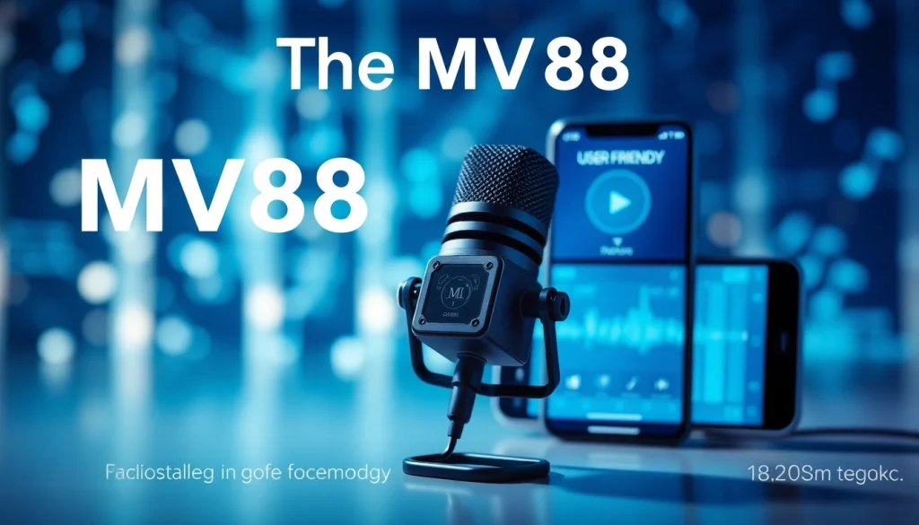 MV88 microphone showcasing innovative audio recording capabilities with smartphone interface