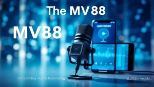 MV88 microphone showcasing innovative audio recording capabilities with smartphone interface
