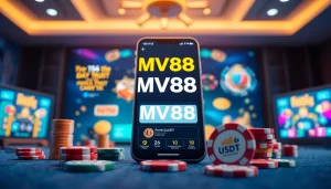 MV88 app interface on a smartphone showcasing vibrant promotions and user engagement in a secure gambling environment.
