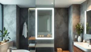 Entdecken Sie den eleganten sonni Spiegelschrank mit stilvollen LED-Beleuchtungselementen im modernen Badezimmer.