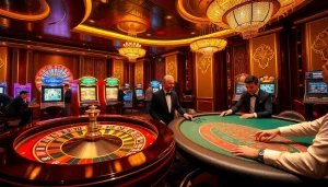 Capturing excitement in a well-lit casino with roulette and slot machines, highlighted by 789win13 action.