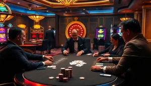 Engaged players at a kuwin casino poker table, focused on high-stakes gameplay.