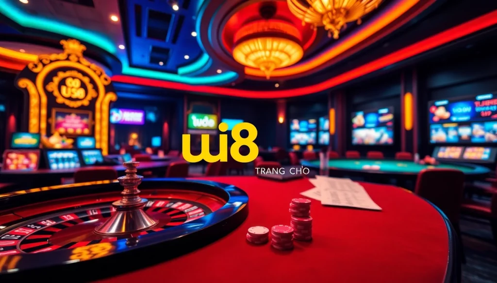 Experience thrilling gameplay at uu88 trang chủ with exciting casino games, vibrant chips, and a roulette.