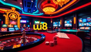 Experience thrilling gameplay at uu88 trang chủ with exciting casino games, vibrant chips, and a roulette.