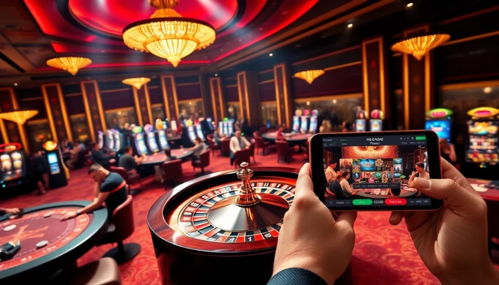Emotionally engage with the XN88 online casino experience featuring players enjoying games around a roulette wheel.