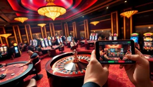 Emotionally engage with the XN88 online casino experience featuring players enjoying games around a roulette wheel.