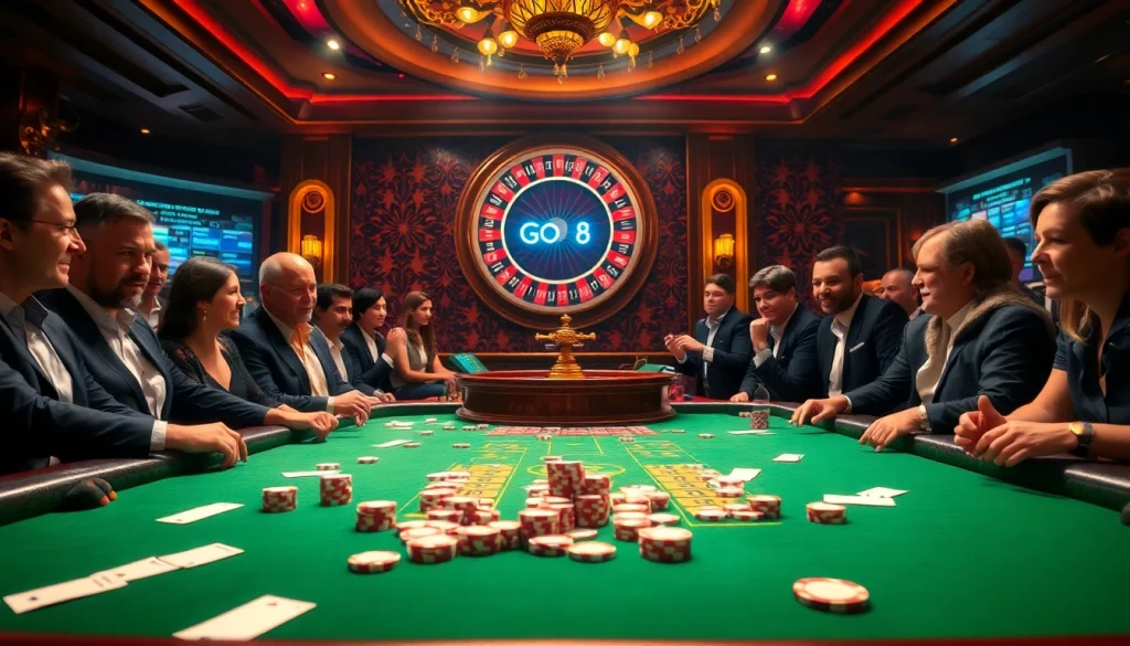 Players engaged at the Go8 casino table, immersed in an exciting gaming experience.