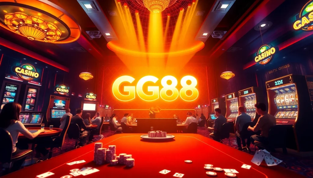 Exciting GG88 COM online casino scene with vibrant games and players engaged in thrilling gameplay.