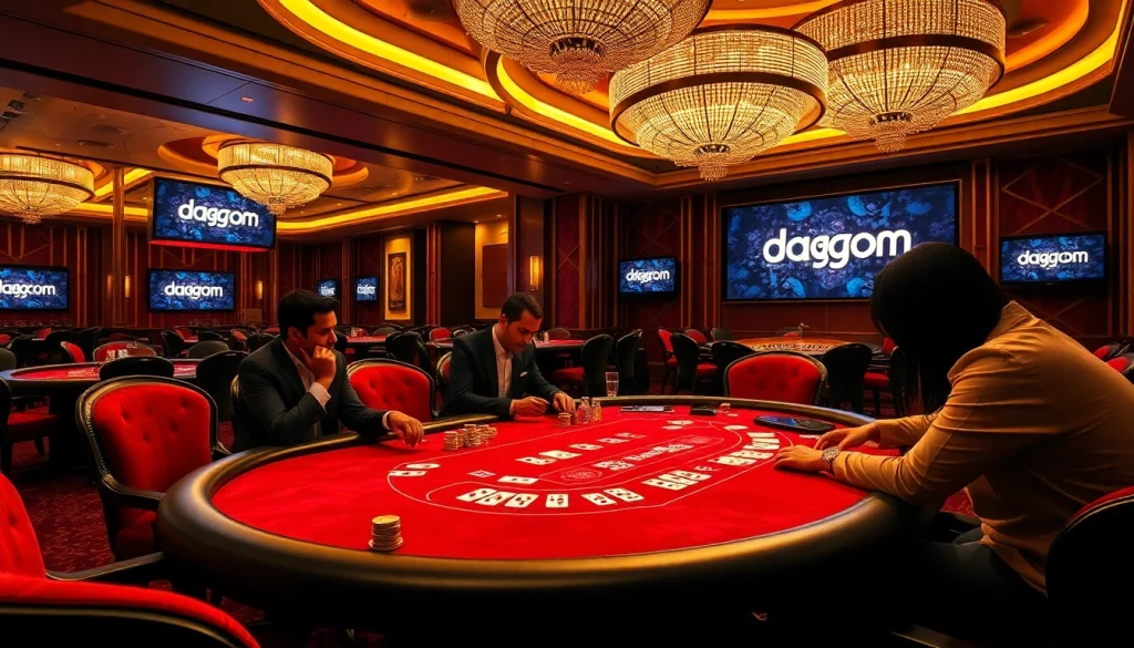 Daga com poker scene with high-stakes players and luxurious casino environment