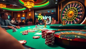79king casino scene with players celebrating wins at a vibrant gaming table, showcasing high-quality poker chips.