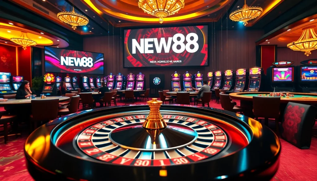 Experience thrilling gaming moments with NEW88 at a luxurious casino setting.