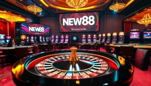 Experience thrilling gaming moments with NEW88 at a luxurious casino setting.