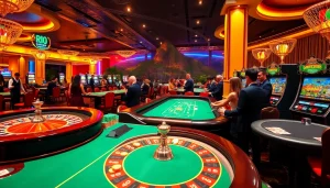 Experience exhilarating Rio-themed gambling with vibrant colors and elegant tables.