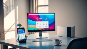 Sogou浏览器 showcased on a modern workspace computer, illustrating user-friendly interface and innovative design.