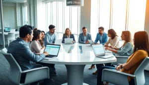 Collaboration in a modern office using WPS办公软件 for productivity