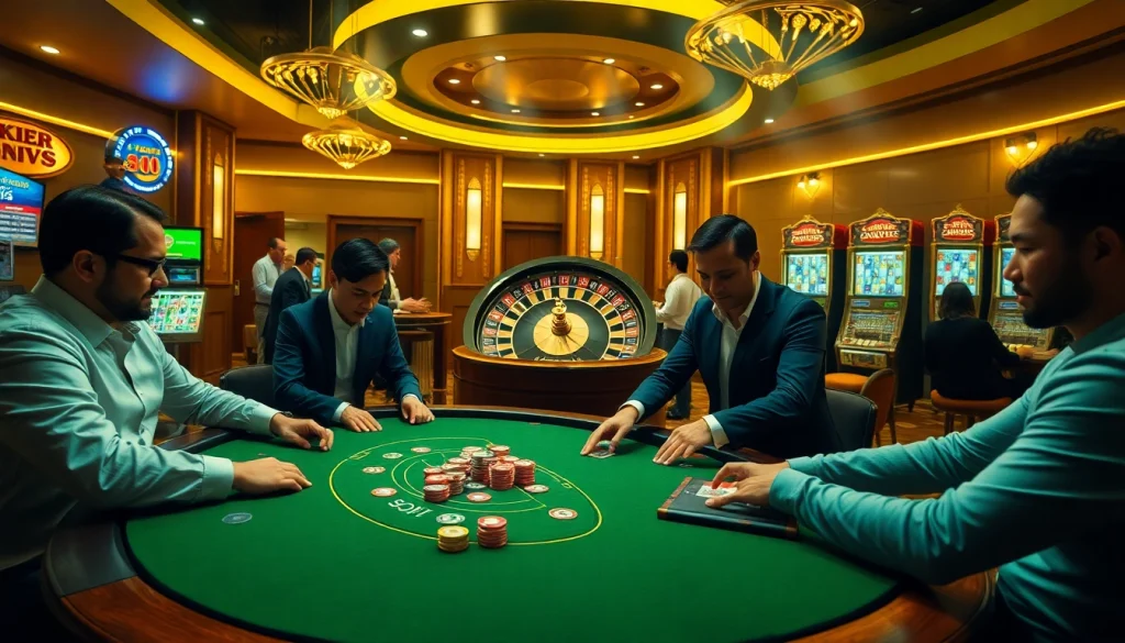 Engaging scene of excitement at https://xx88.se.net/ casino with professional players at poker table.