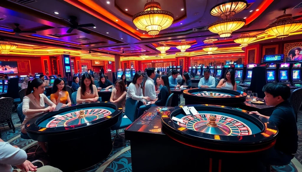 Experience thrilling gaming moments at KJC Vietnam casino with engaging players, tables, and vibrant atmosphere.