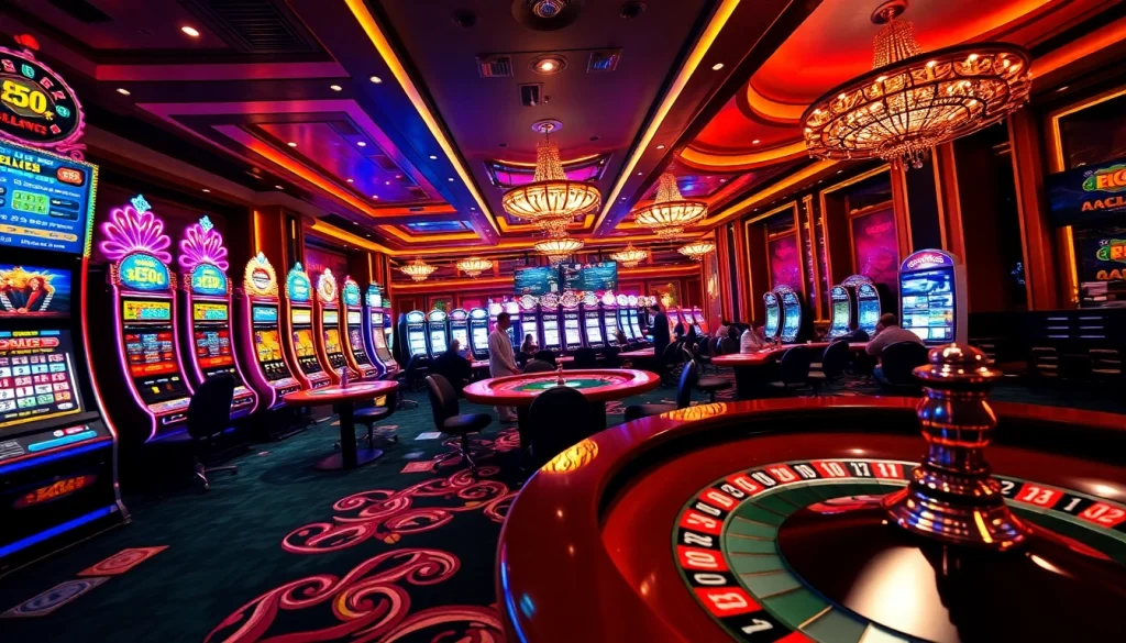 Experience sbobet link alternatif while playing on elegant casino tables surrounded by vibrant slot machines.