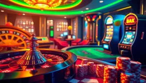 Experience the elegance of online gambling with vibrant casino visuals from https://kjc.money/, featuring poker tables and roulette wheels.